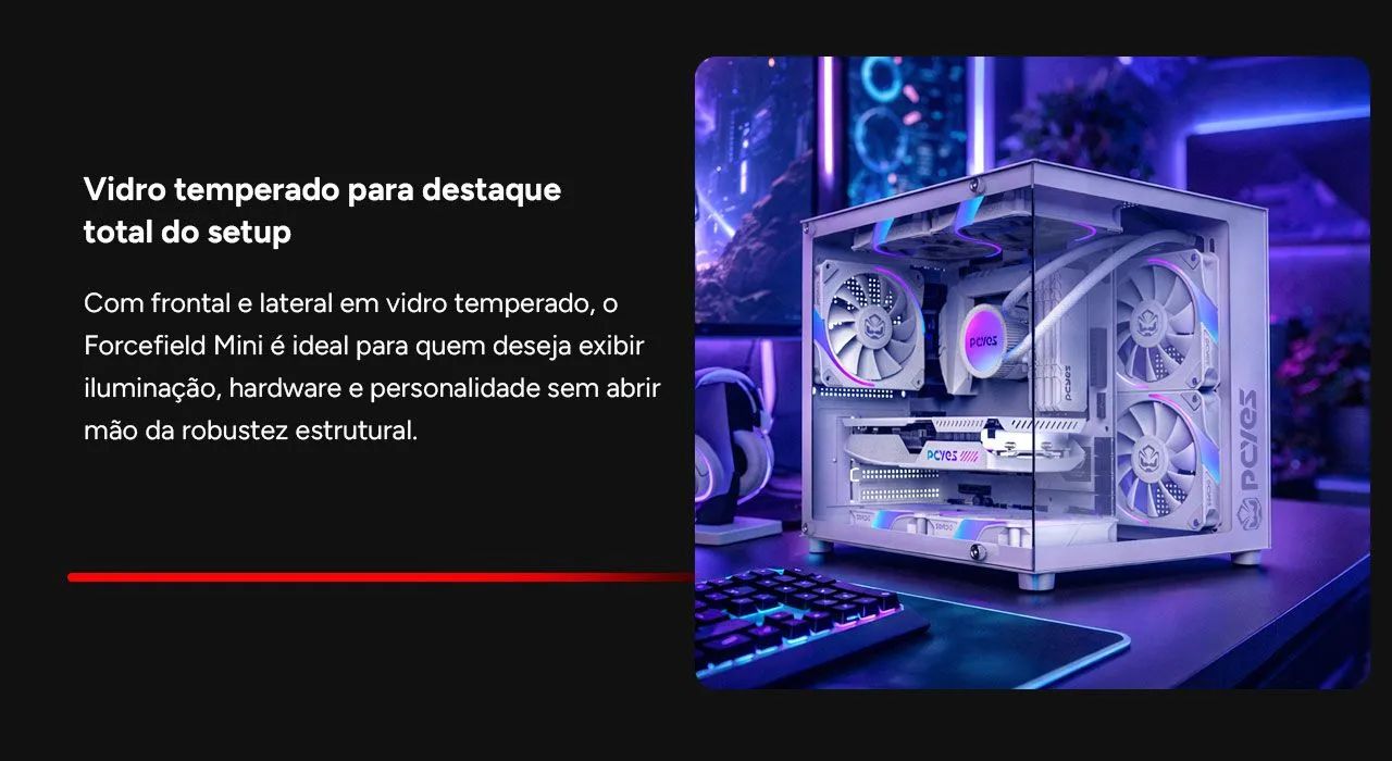 Gabinete Gamer Pcyes Forcefield Mini Black Vulcan - Foto 2