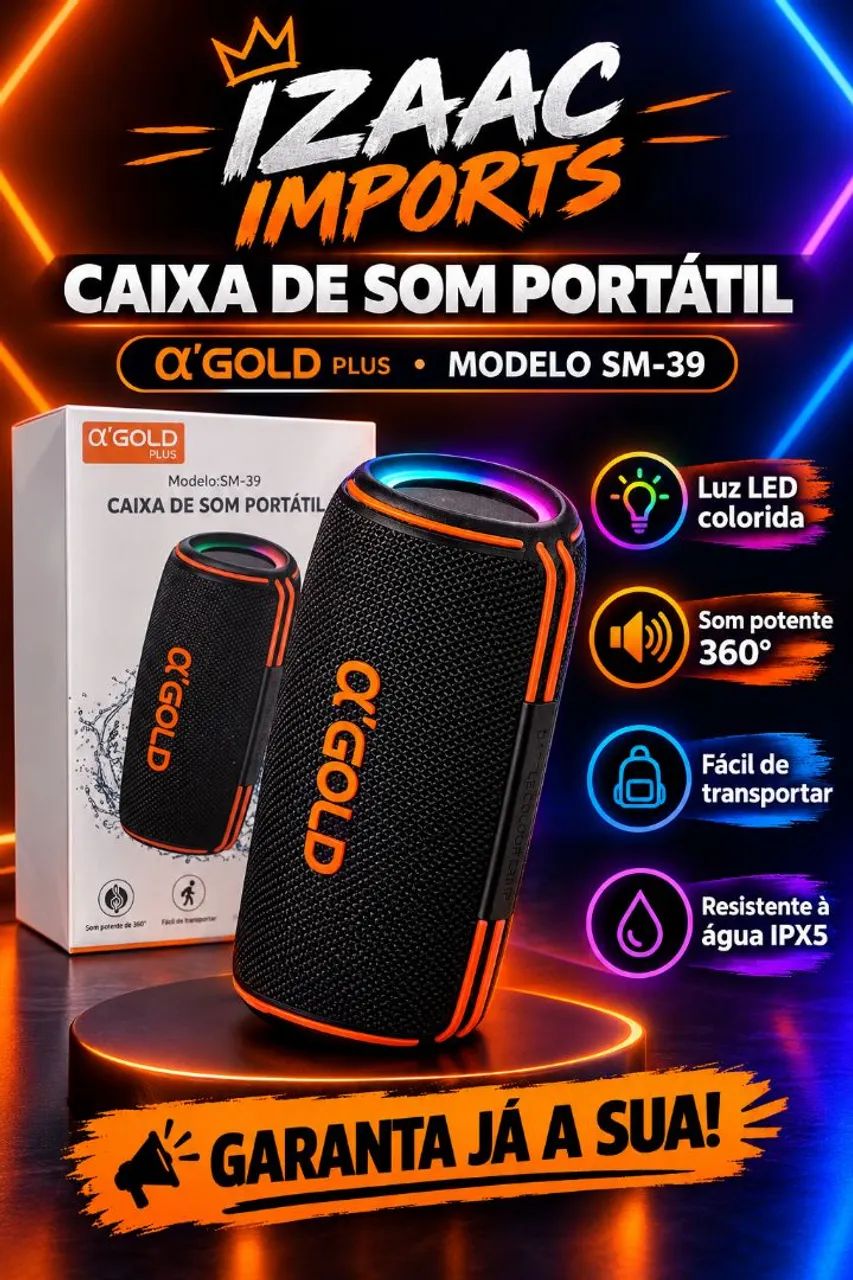 Caixinha de som potente Gold 
