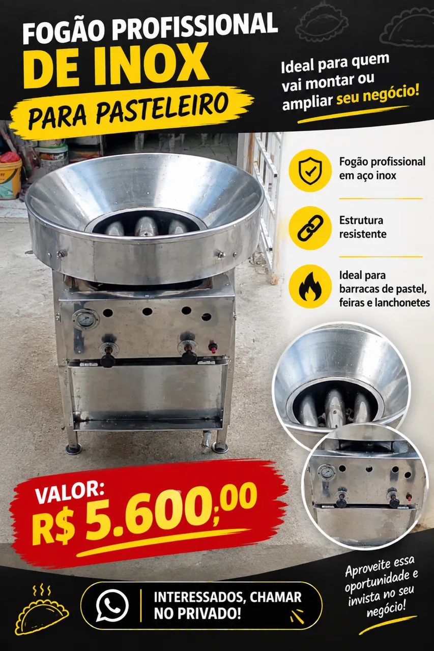 FOGÃO PROFISSIONAL DE INOX PARA PASTELEIRO 