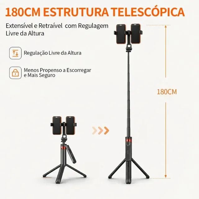 Tripé e Bastão de Selfie Duplo para Celular - Foto 4