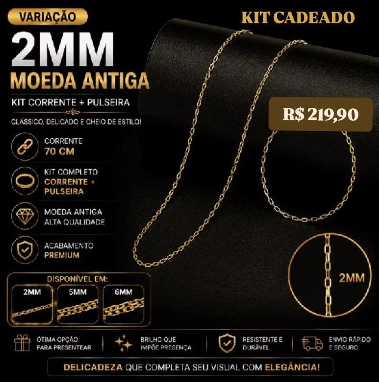 KIT CORRENTE MOEDA ANTIGA BANHADAS A OURO 18KILATES  - Foto 4