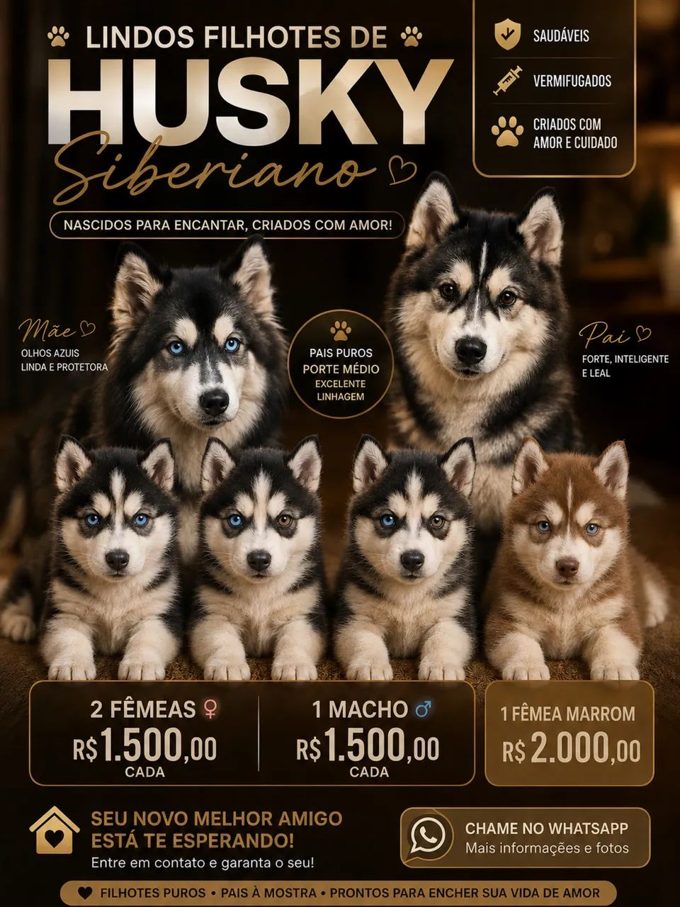 Lindos filhotes de Husky Siberiano 