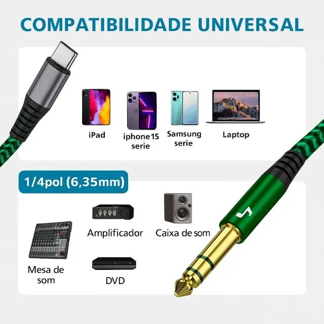 Cabo Tipo-C para P10 AUX 6.35mm 1M - MCB-045 - Foto 2