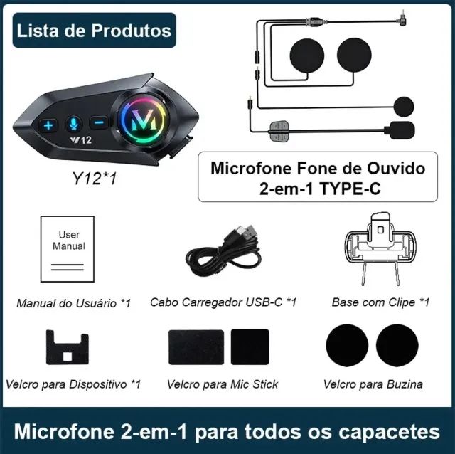 Fone para Capacete / Intercomunicador V12 - Bluetooth - Foto 3