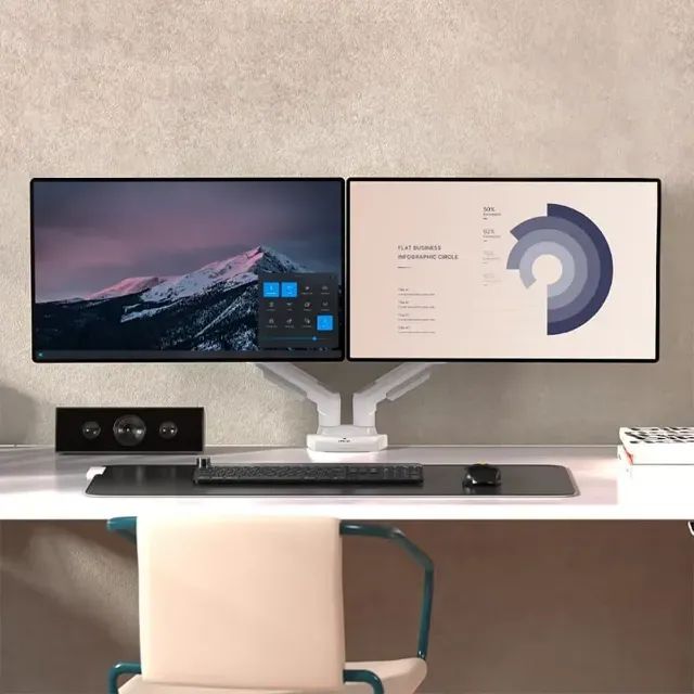 Suporte Duplo Para Monitor De 17 Até 27 Pol Pistão Gas Branco - Foto 5