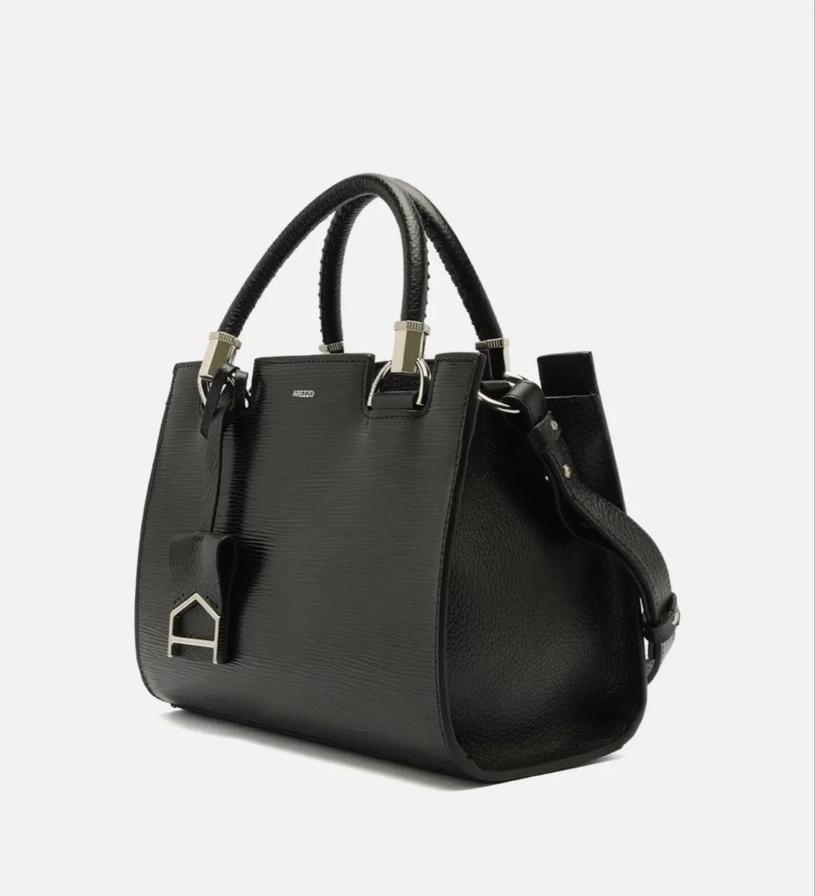 Bolsa Tote Preta Couro Abraccio Média - Foto 2