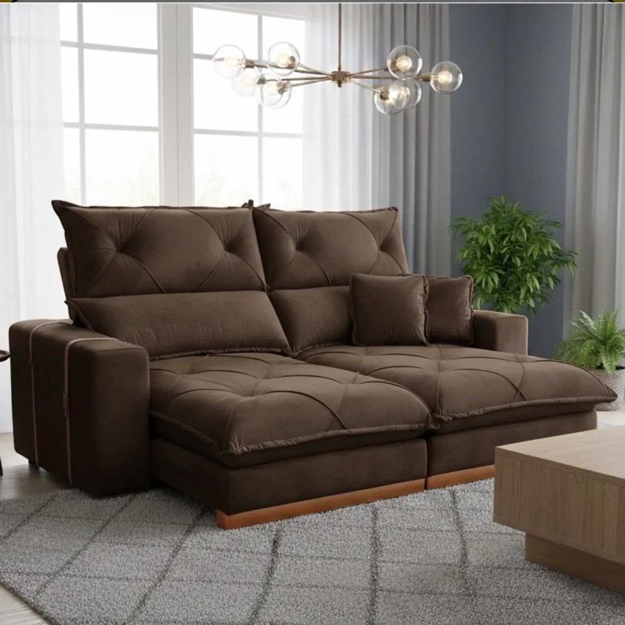 Sofá Retrátil Confort Max 2,00 m Veludo Marrom - Foto 2