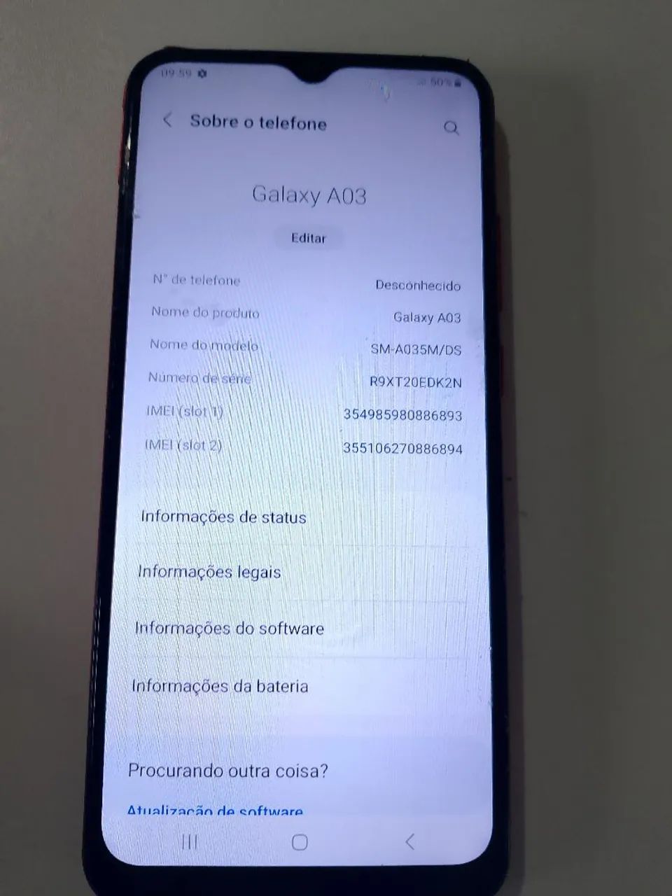 Celular Galaxy A03 funcionando perfeitamente 