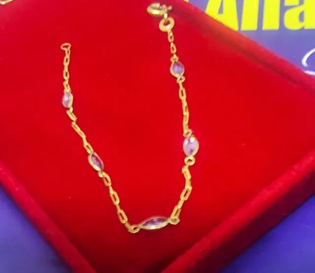 Pulseira Infantil Pedrinhas Ouro 18 Kilates Peso 0.80 Gramas 13 Cm Pedra 2 mm              - Foto 2