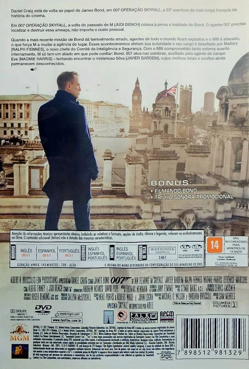 Filme DVD 007 Operação Skyfall com Daniel Craig e Javier Bardem. Canção por Adele- Novo.   - Foto 2