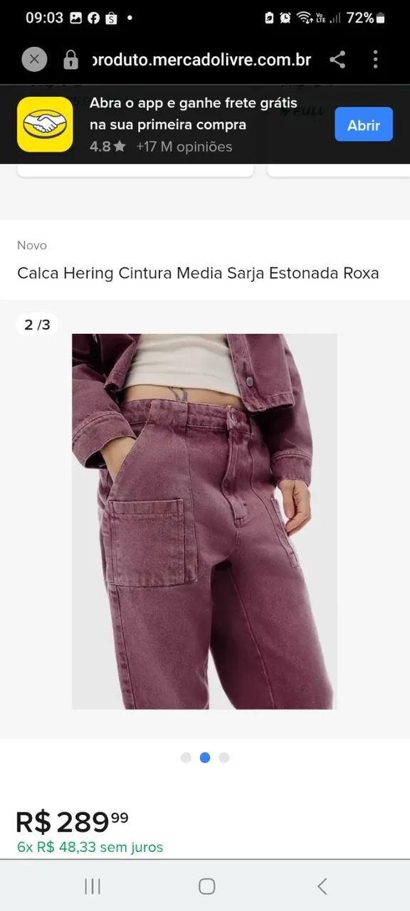 Calça Hering tam 40 feminina sarja algodão estonado 