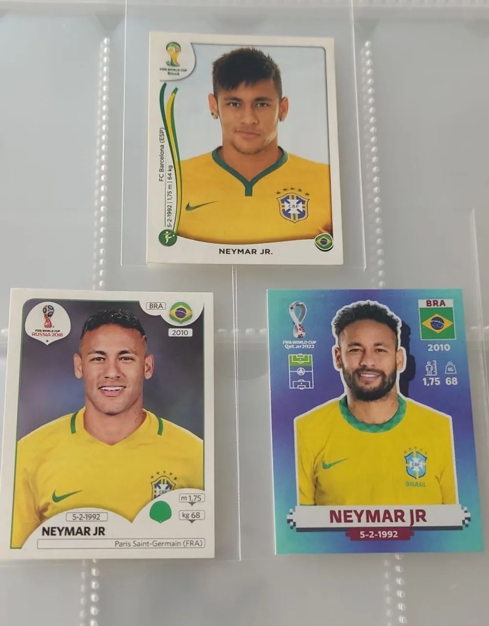 Lote de 3 figurinhas Neymar Jr Copas 2014 - 2018 - 2022