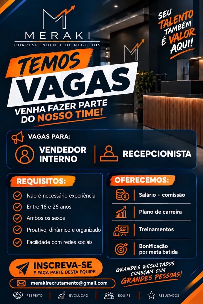 Vaga para vendedor e recepcionista 