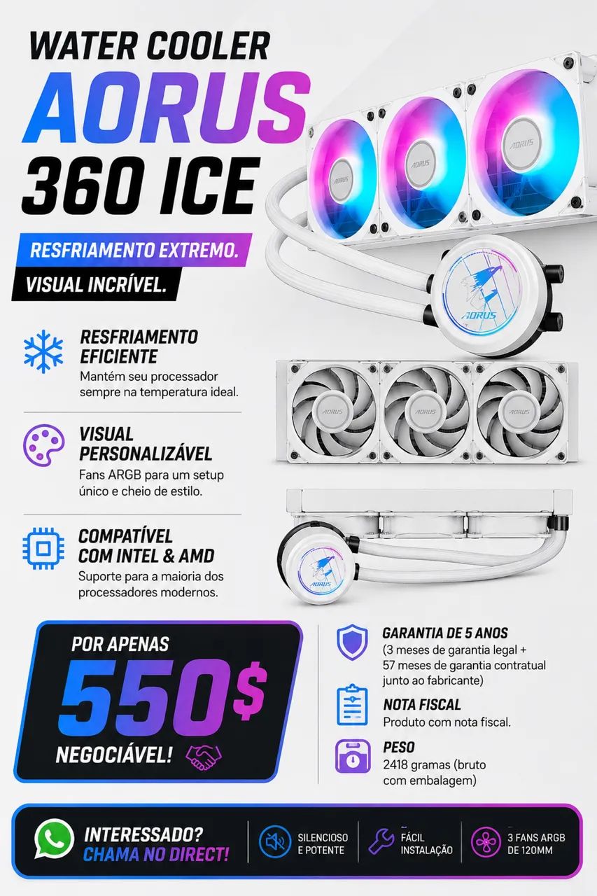 Vendo Water Cooler AORUS Waterforce II 360 ICE Branco.