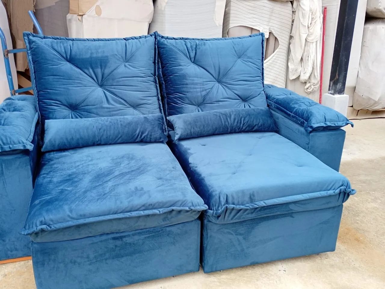 Sofa retratil 2,00 azul lindo novo !! - Foto 2