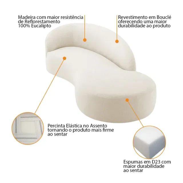 Sofá orgânico Divã Recamier Orgânico França 180cm Lado Direito Bouclé - Foto 3