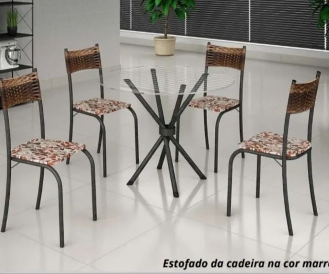 Mesa de Jantar Atlanta C/ 4 Cadeiras Tampo de Vidro Redondo 75x75cm -FAZEMOS ENTREGA!