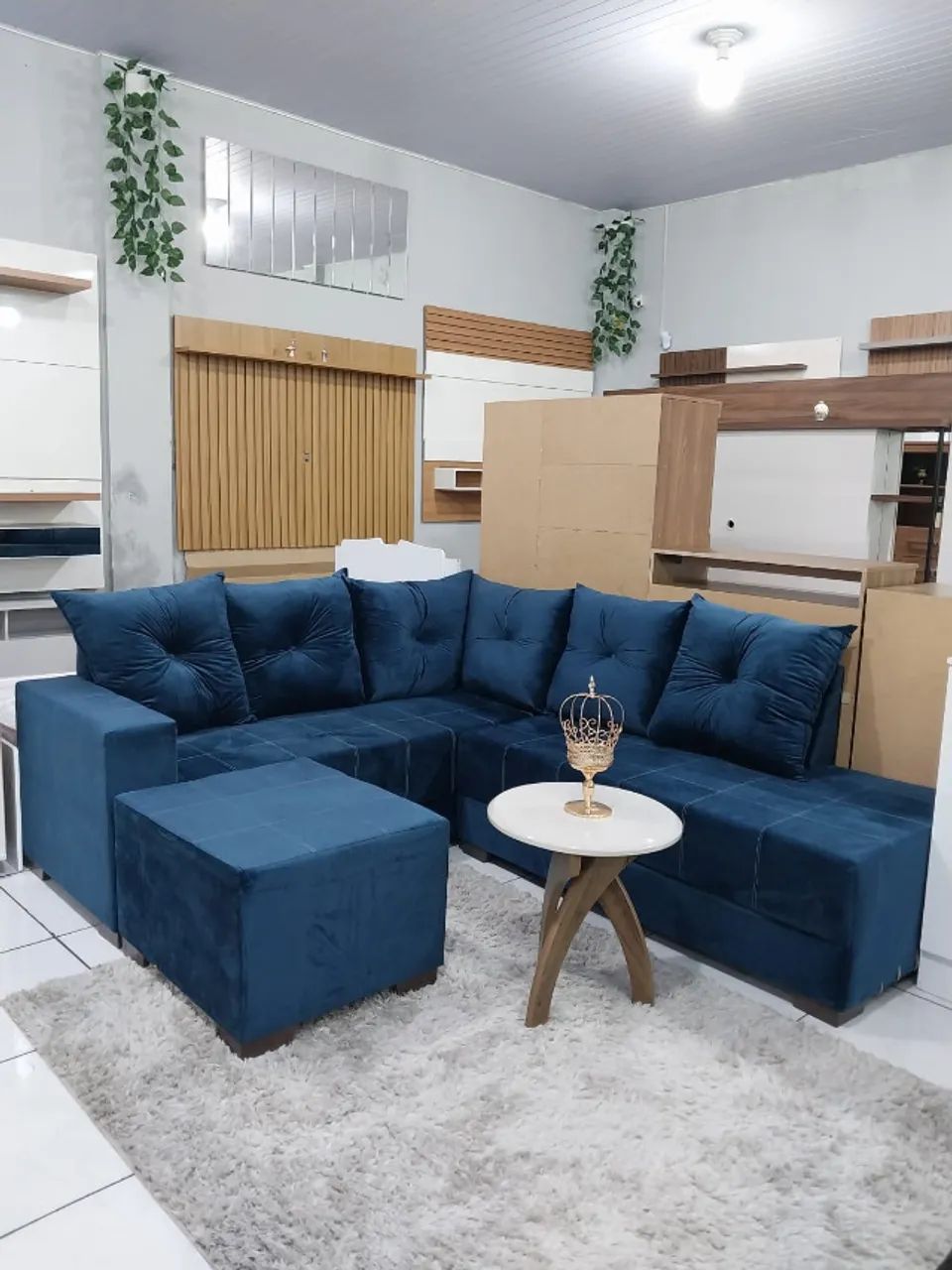 Sofa de canto com almofadas e puff - Foto 2