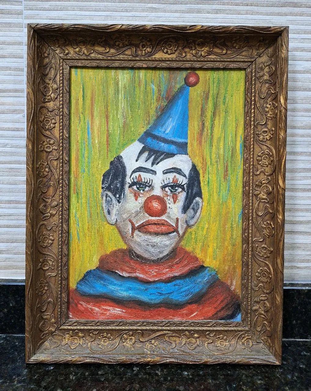 Antigo quadro Pierrot em pintura a óleo com moldura ornamentada - Foto 3