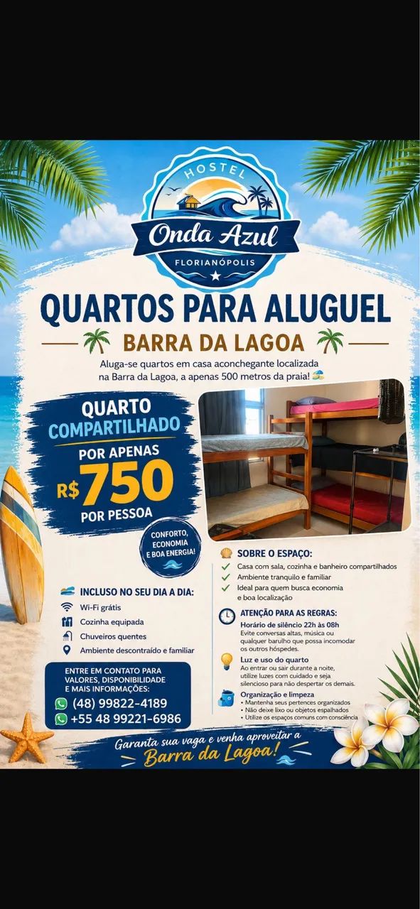 Aluguel de quarto compartilhado Barra da lagoa 