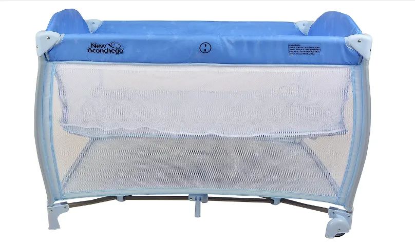 Berço Portatil Cercado Burigotto New Aconchego com Trocador e Mosquiteiro Blue Azul