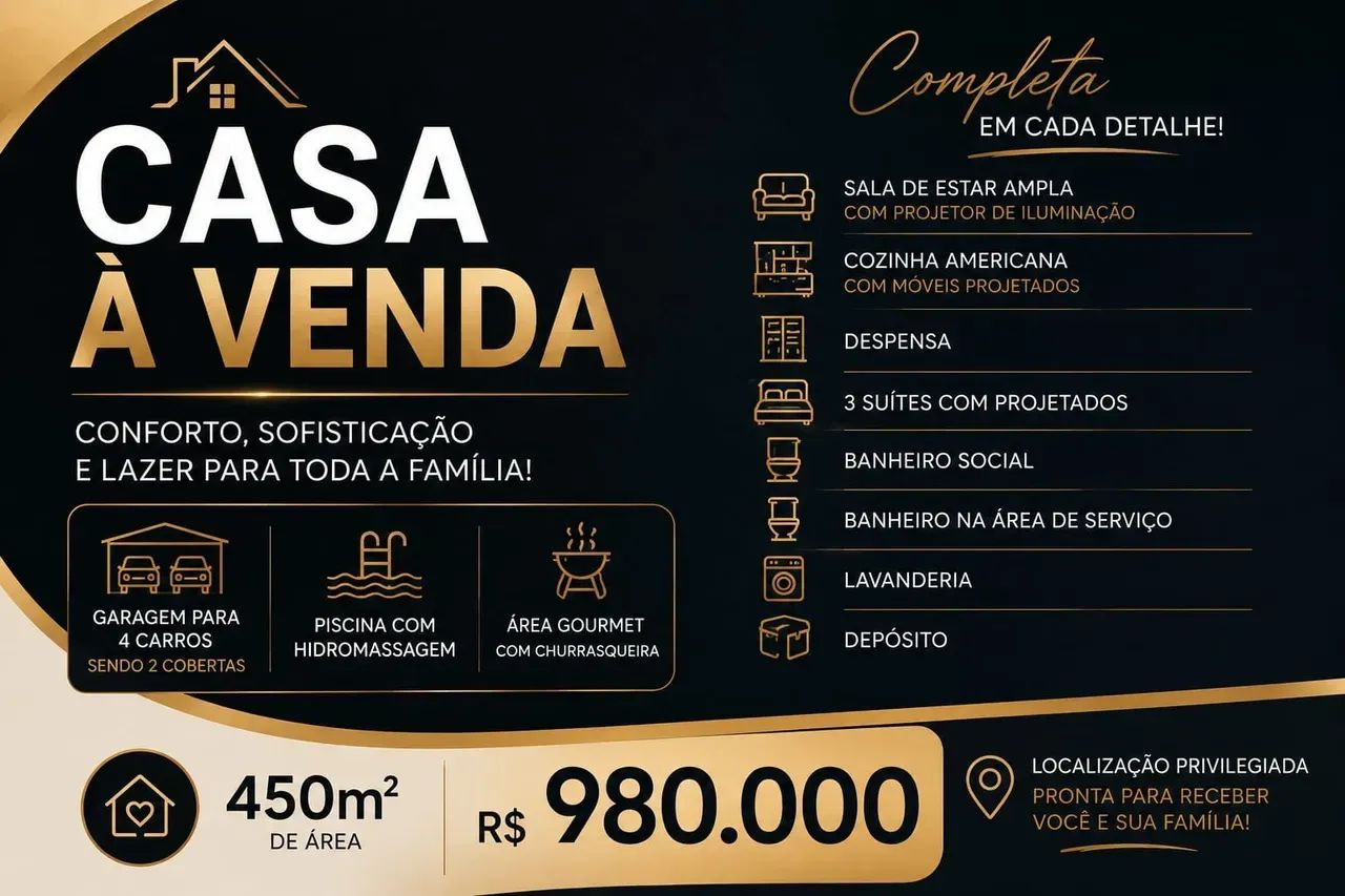 Casa à venda  conforto, lazer e sofisticação em um só lugar!