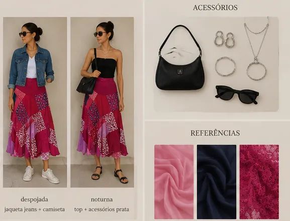 Saia midi patchwork vermelha estampada - Foto 4