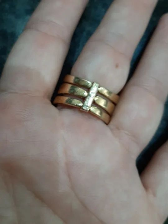 Anel triplo dourado com brilhante - Foto 3