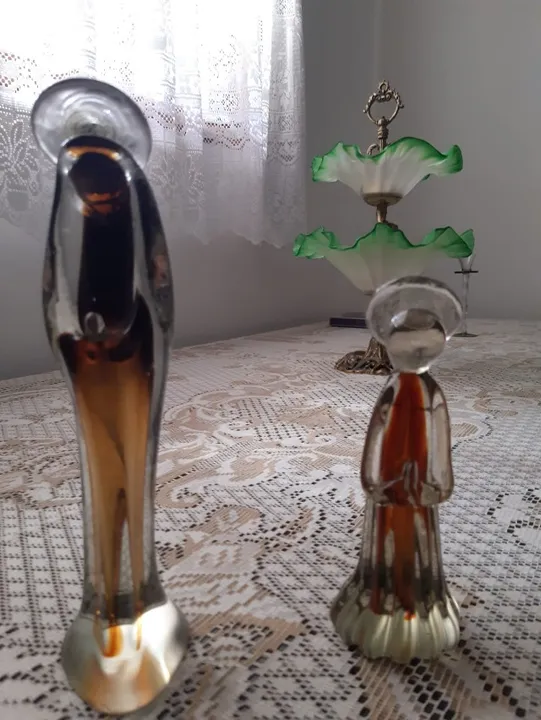 2 Imagens Cristal Murano São Marcos - Cor Âmbar - Imagem Santa e imagem Anjo