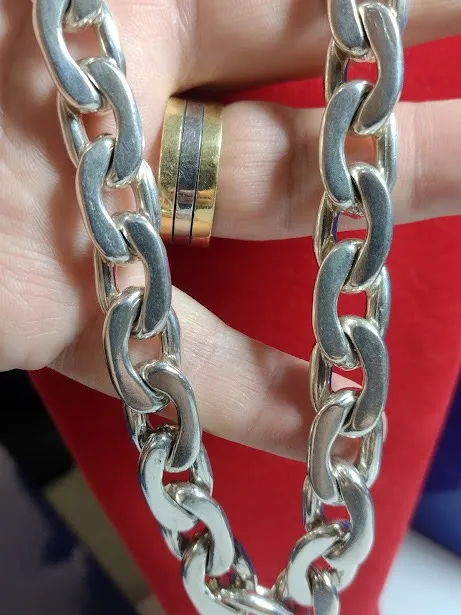 Cordão Direito Esquerdo Prata 950 Peso 272 Gramas 60 Cm 13 mm Maciço