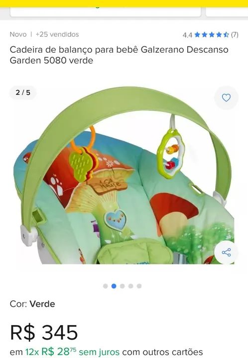 Cadeira de Balanço para Bebê Galzerano Descanso Garden 5080 Verde - Foto 2