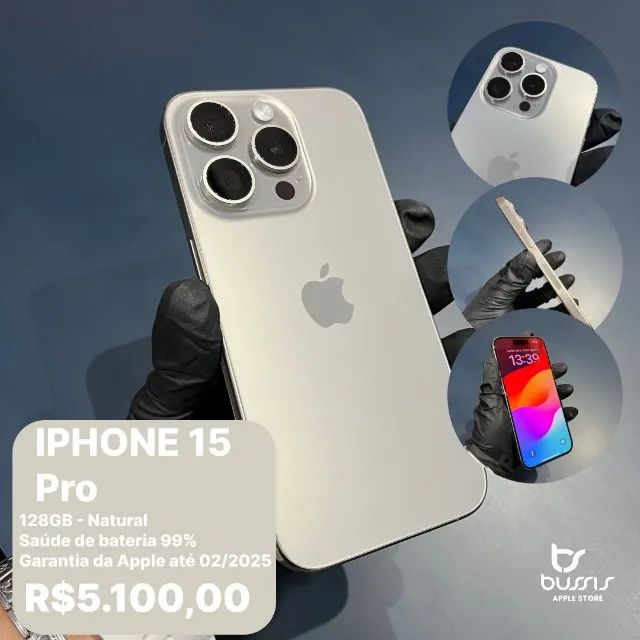 IPhone 15 na cor Natural 128Gb Saude de Bateria 98% Semi novo