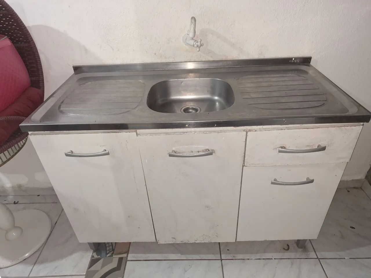 Armário de Cozinha com Pia em Aço Inox