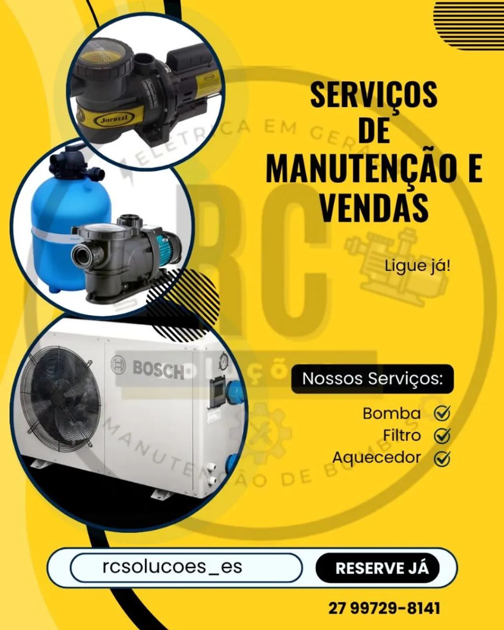 Manutenção,limpeza mensais  e venda de aquecedores , trocadores de calor para piscinas. 