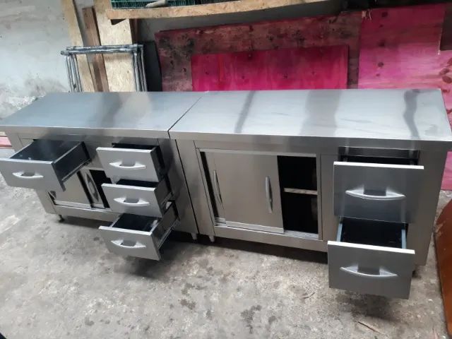 Balcão seco em aço inox 430 ou 304, com portas de correr e prateleira internas. - Foto 4