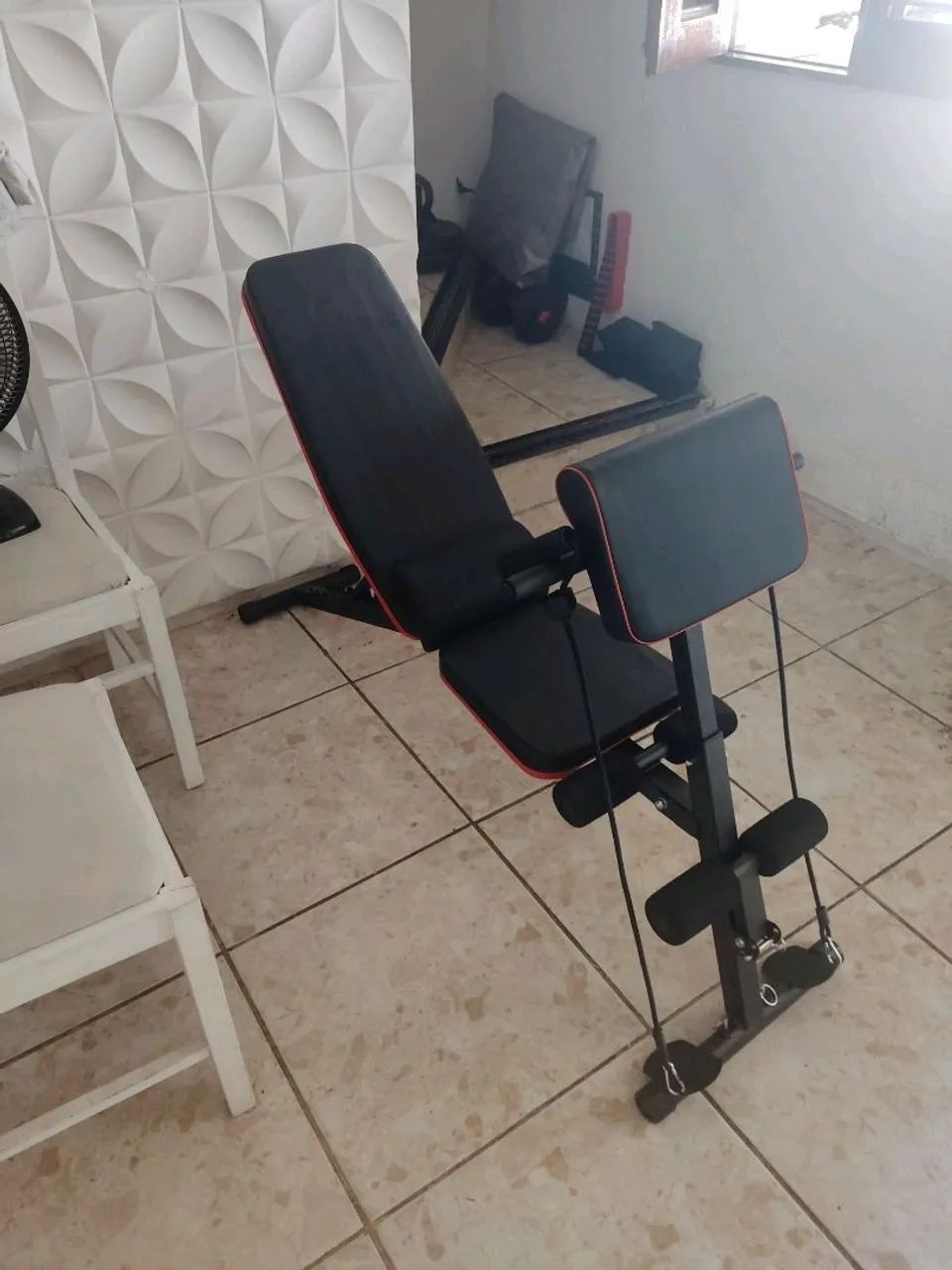 Banco supino com apoio Scott e elásticos de exercícios 