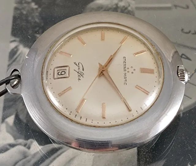 Raro relógio de bolso Eterna-Matic automático Golfer Antigo - Acompanha corrente - Foto 6