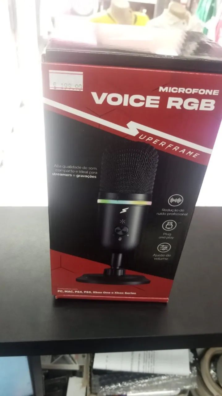 Microfone Gamer Superframe Voice Rgb Usb Black Msf-voice-rgb Preto     