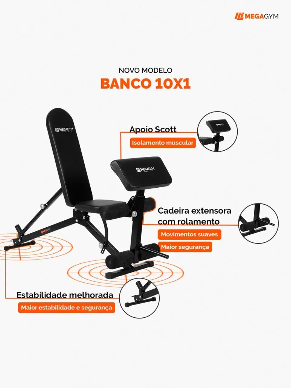 Banco 10x1 P/ Supino Com Rosca Scott Cadeira Extensora Preto - Foto 3