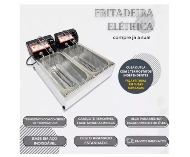 Fritadeira Elétrica 7 litros 2 cubas FritInox Profissional 220v - Foto 4