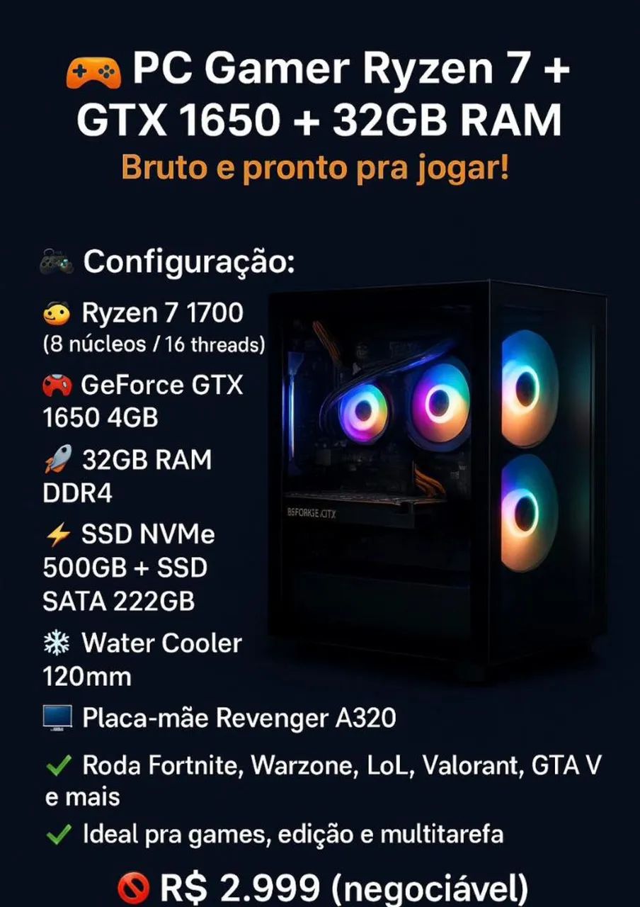 Pc Gaming Ryzen 1650 Ryzen 1700 Gtx 1650 PC Gamer Ryzen 1700 32GB