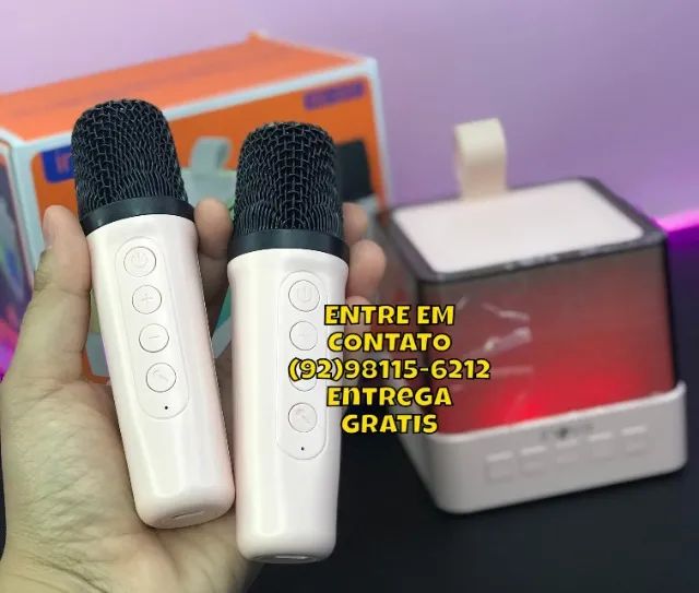 Caixinha de som Karaoke bluetooth com 2 microfones sem fio  - Foto 3