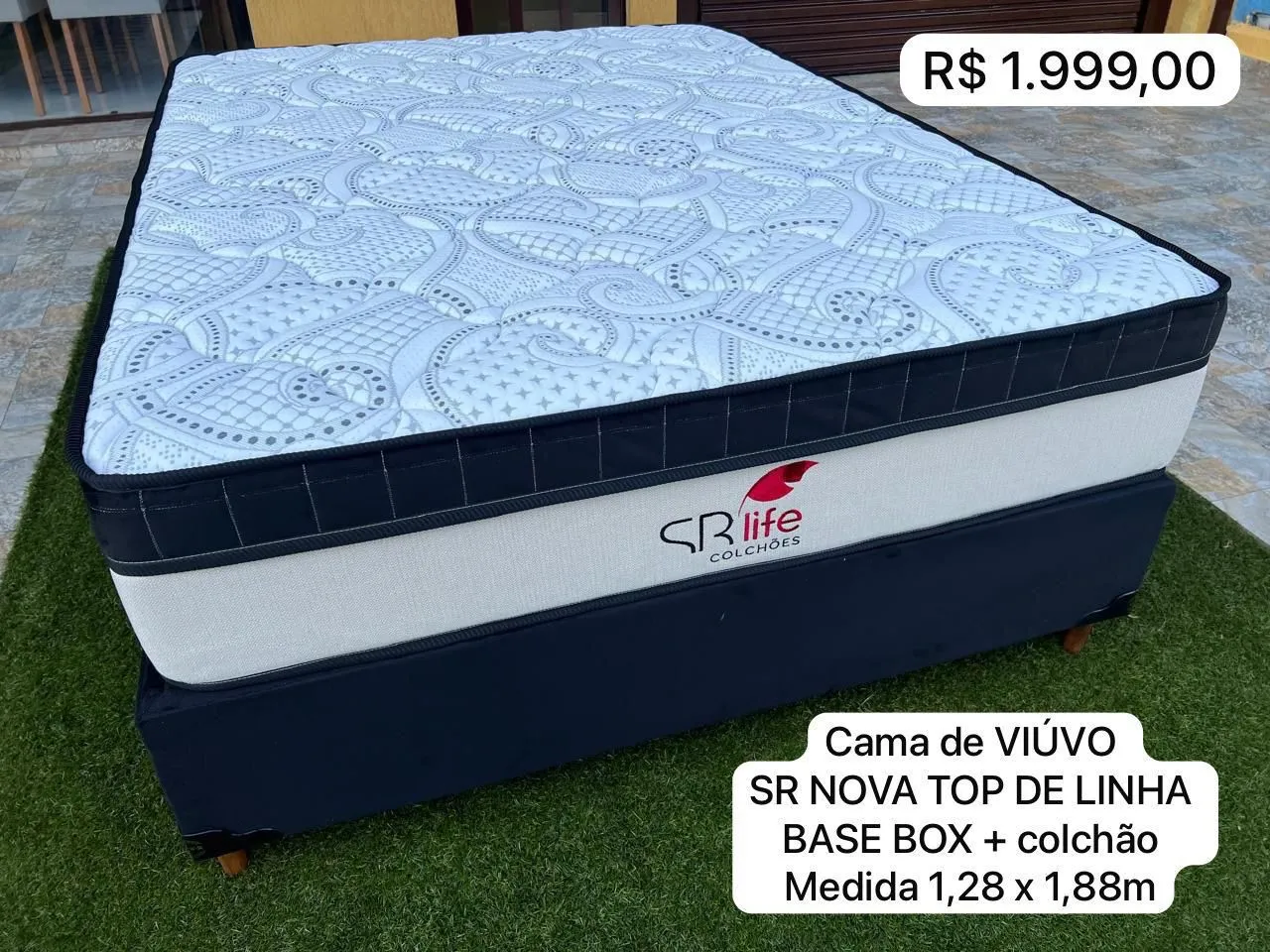 Cama de Viúvo SR Nova Top de Linha - Base Box + Colchão 1,28x1,88m