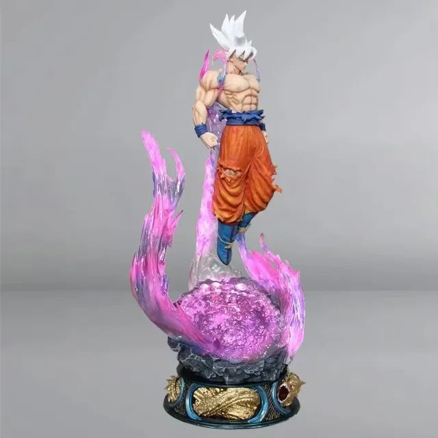 Goku Super Sayajim instinto superior cabelo branco DBZ super 24cm com base luminosa - Foto 3