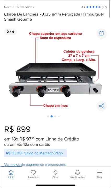 Chapa De Lanches 70x35 8mm