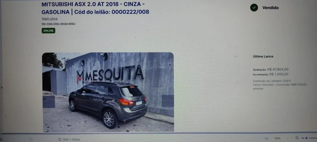 Mitsubishi ASX 2018  LEILÃO ( MEDIA MONTA) ACEITO TROCA !