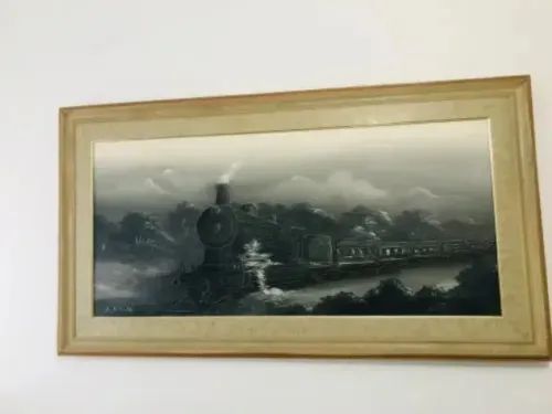 quadro pintura a óleo com moldura quadro pintura a óleo emoldurado maria fumaça paisagem 