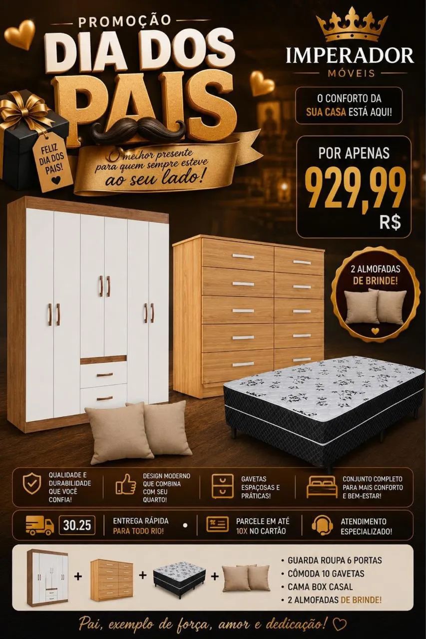 Guarda Roupa Jamaica Cômoda Marbela e Cama Box D20