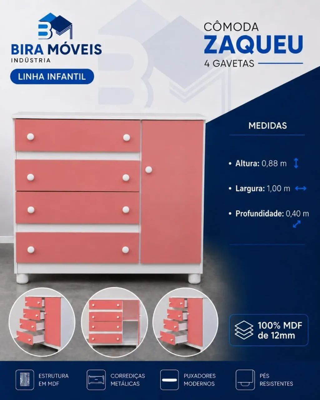 Cômoda Zaqueu 100% MDF: Sofisticação e Qualidade em Cada Detalhe