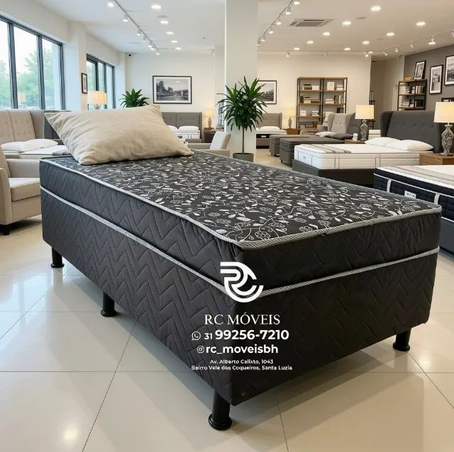 Cama Box Solteiro com Molas 88x1,88 Floral Avelã Premium